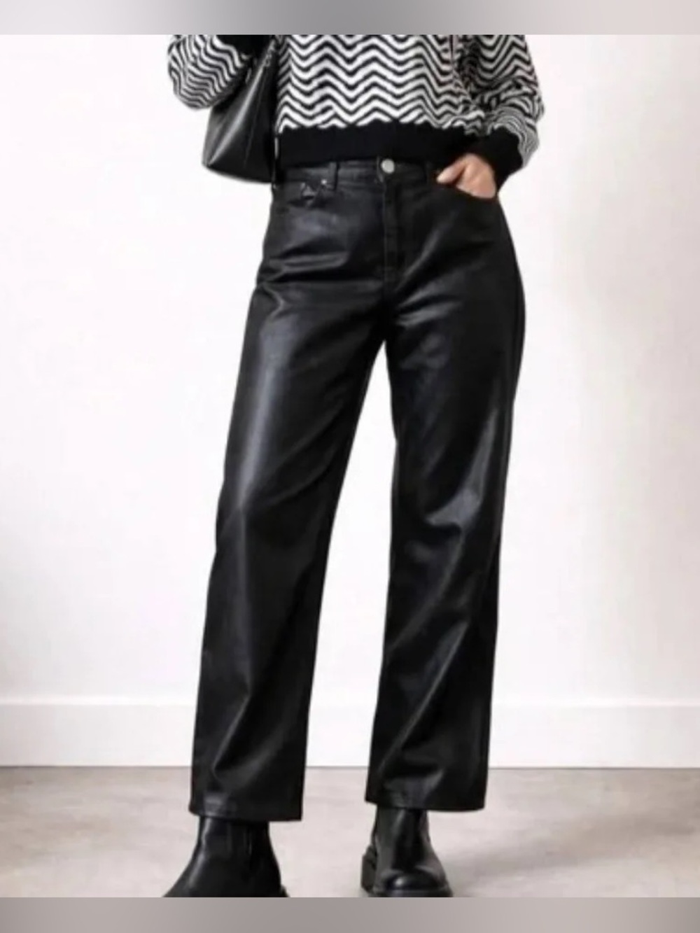 🖤 NWT Everly Faux Leather Wide Leg Pants Size 12 | Glossy Black